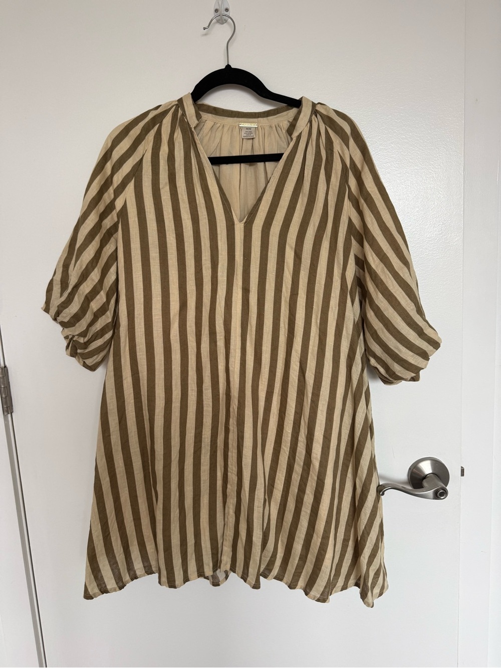 Magaschoni Beige and Brown Vertical Stripe V-Neck Tunic